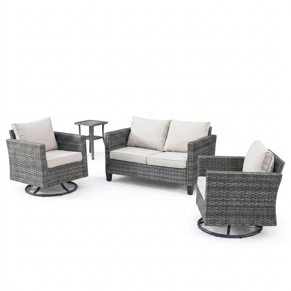 Set di divani da giardino in rattan con cuscini in poliestere