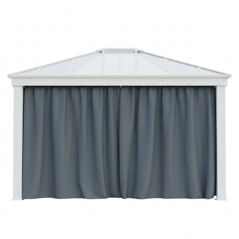 Gazebo in Alluminio con Tetto in Policarbonato e Tende in Poliestere Grigio