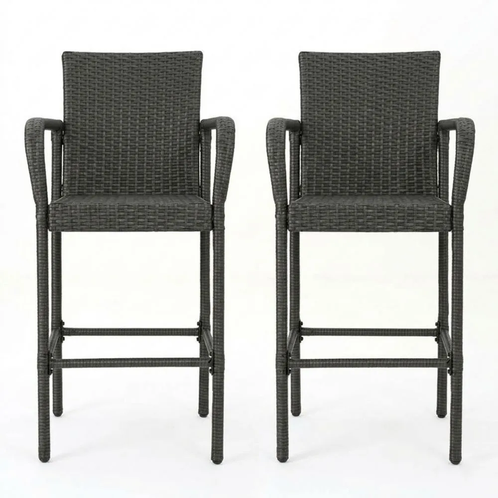 Set di 2 sgabelli da bar in acciaio e rattan sintetico Grigio