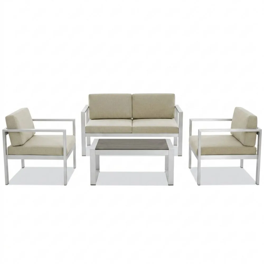 Set di divani da giardino in alluminio e tessuto in poliestere beige