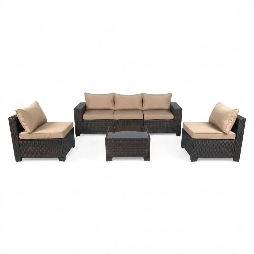 Set Divani da Esterno in Rattan Sintetico con Cuscini Beige