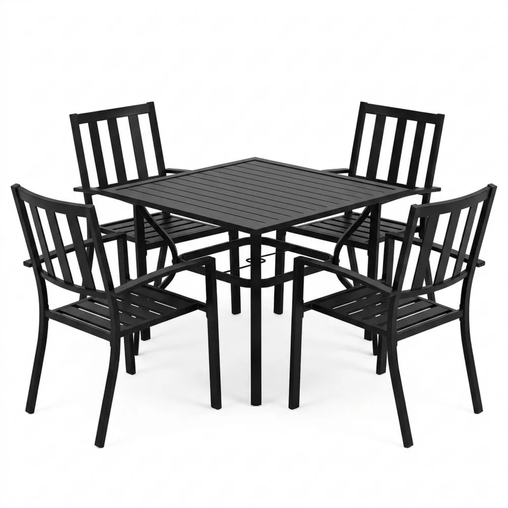 Set da pranzo da giardino in alluminio nero con tavolo e 4 sedie