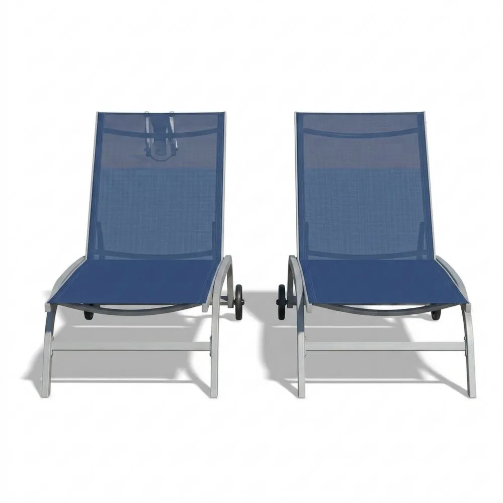 Set di 2 Lettini in Alluminio con Tessuto Blu