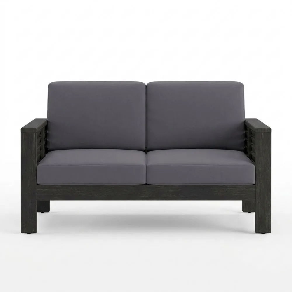 Divano da giardino a 2 posti in legno di acacia e tessuto in poliestere grigio antracite