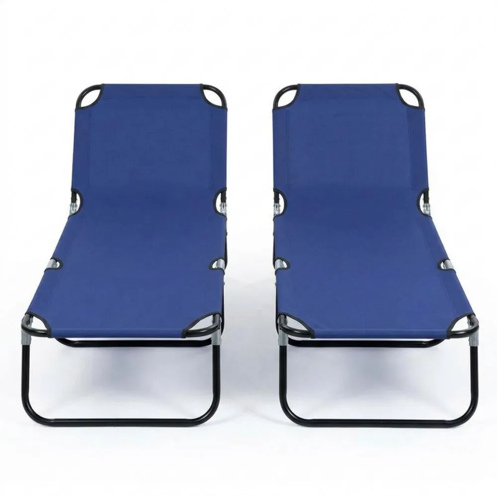 Set di 2 lettini prendisole pieghevoli in acciaio e tessuto blu