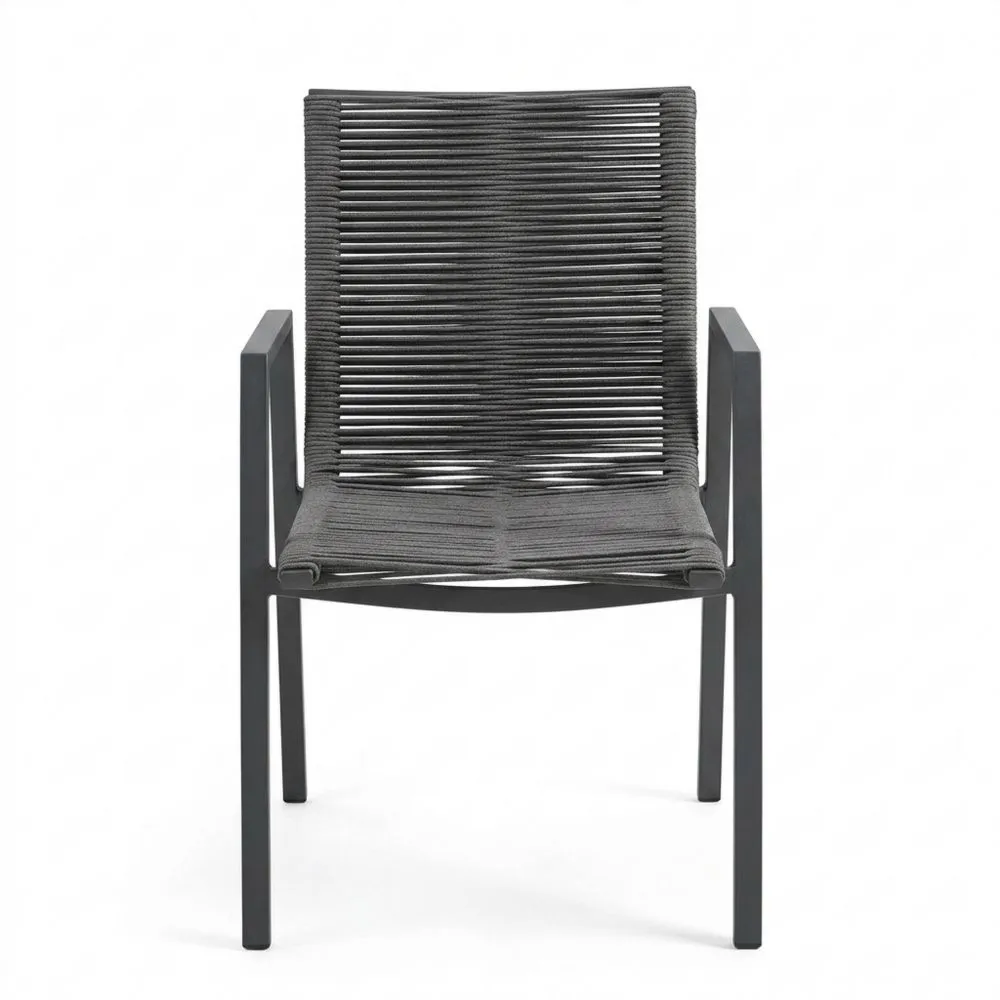 Sedia da pranzo in acciaio e corda nera