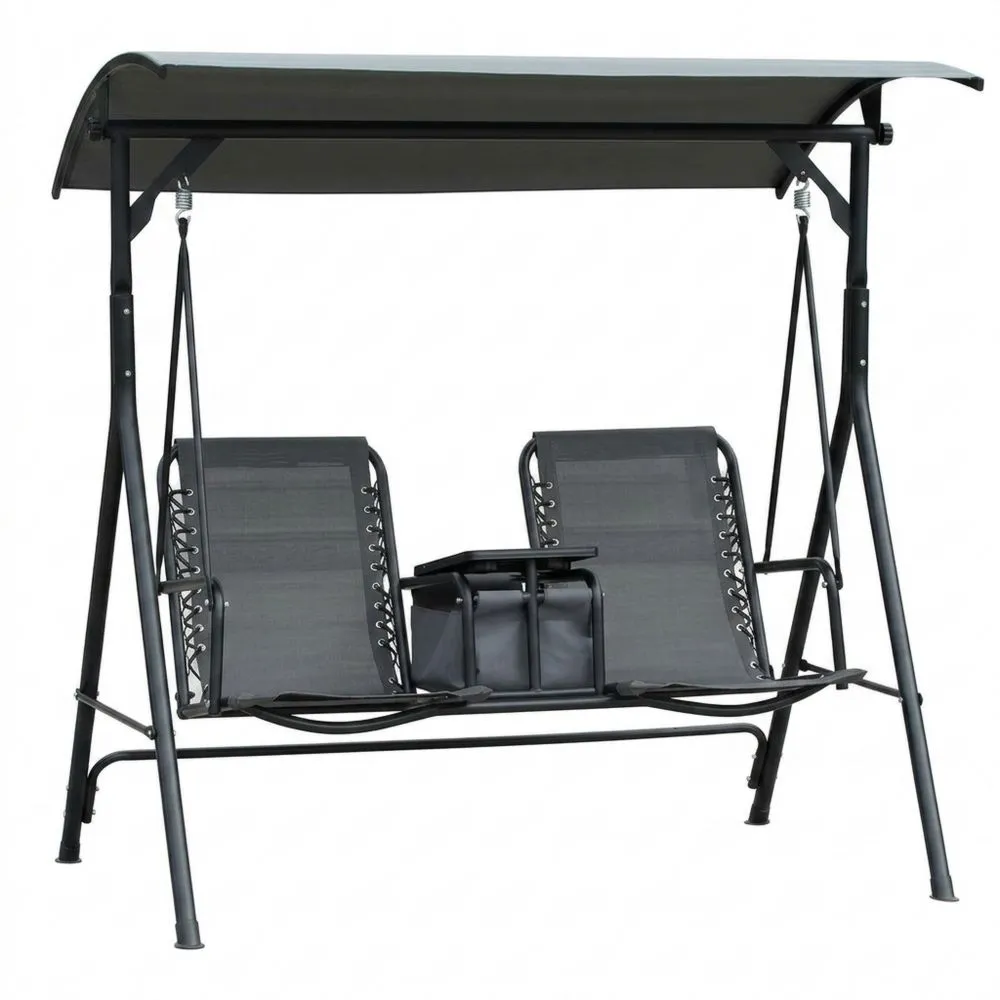 Dondolo da Giardino in Acciaio con Seduta in Textilene Grigio