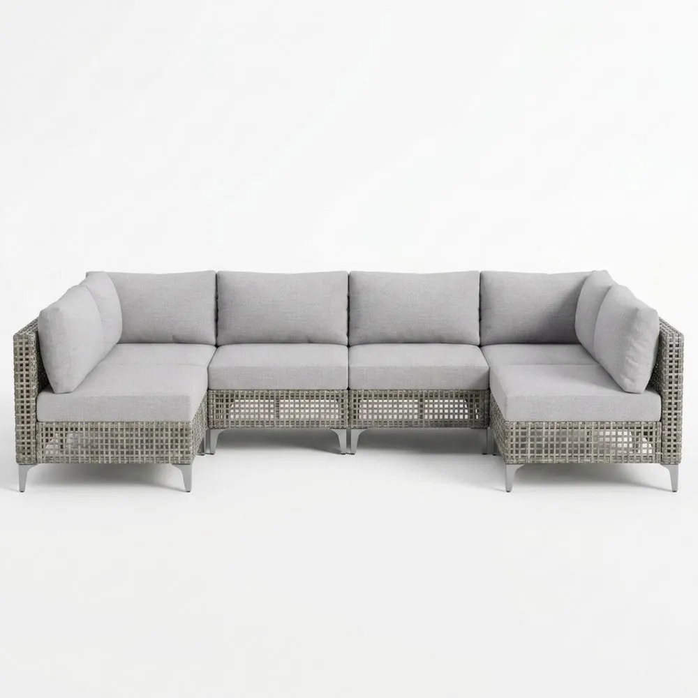 Divano angolare modulare da esterno in rattan sintetico grigio