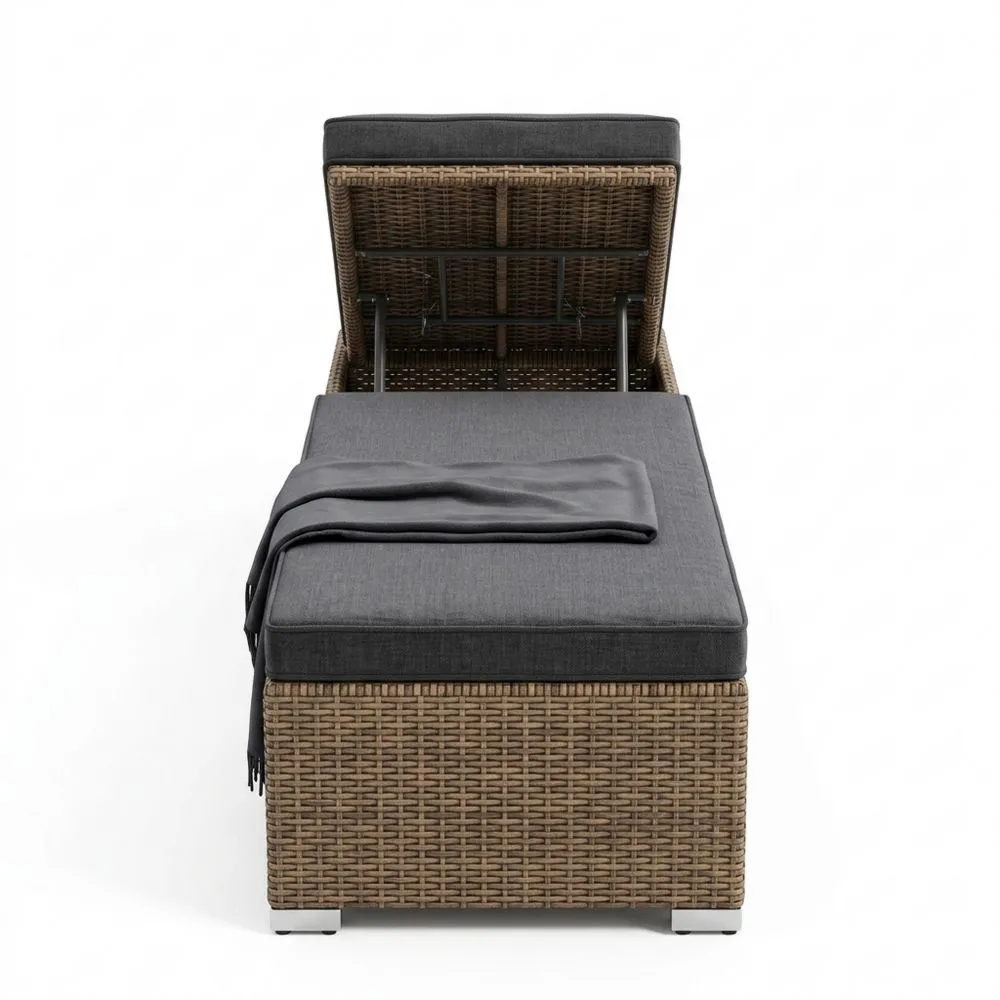 Lettino Prendisole in Rattan Sintetico Grigio