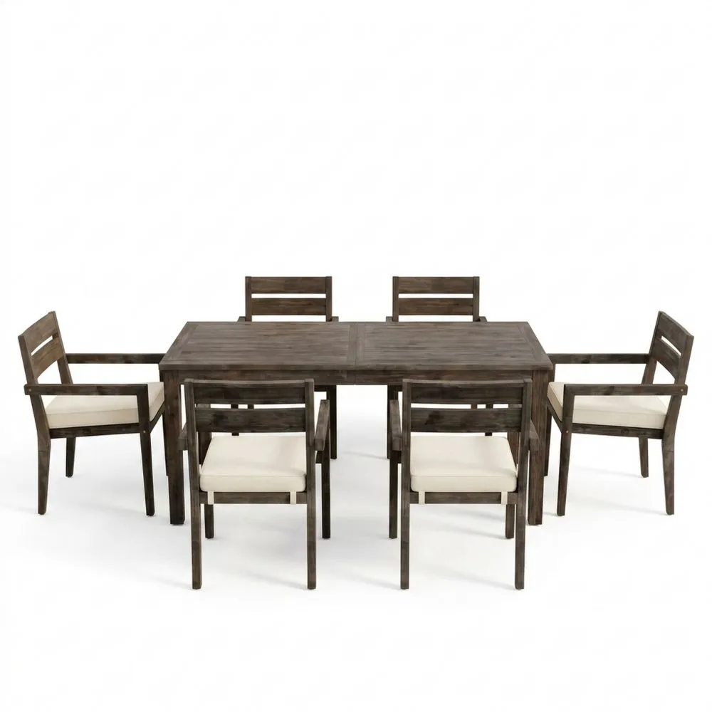 Set da Pranzo in Legno Massello con 6 Sedie Imbottite