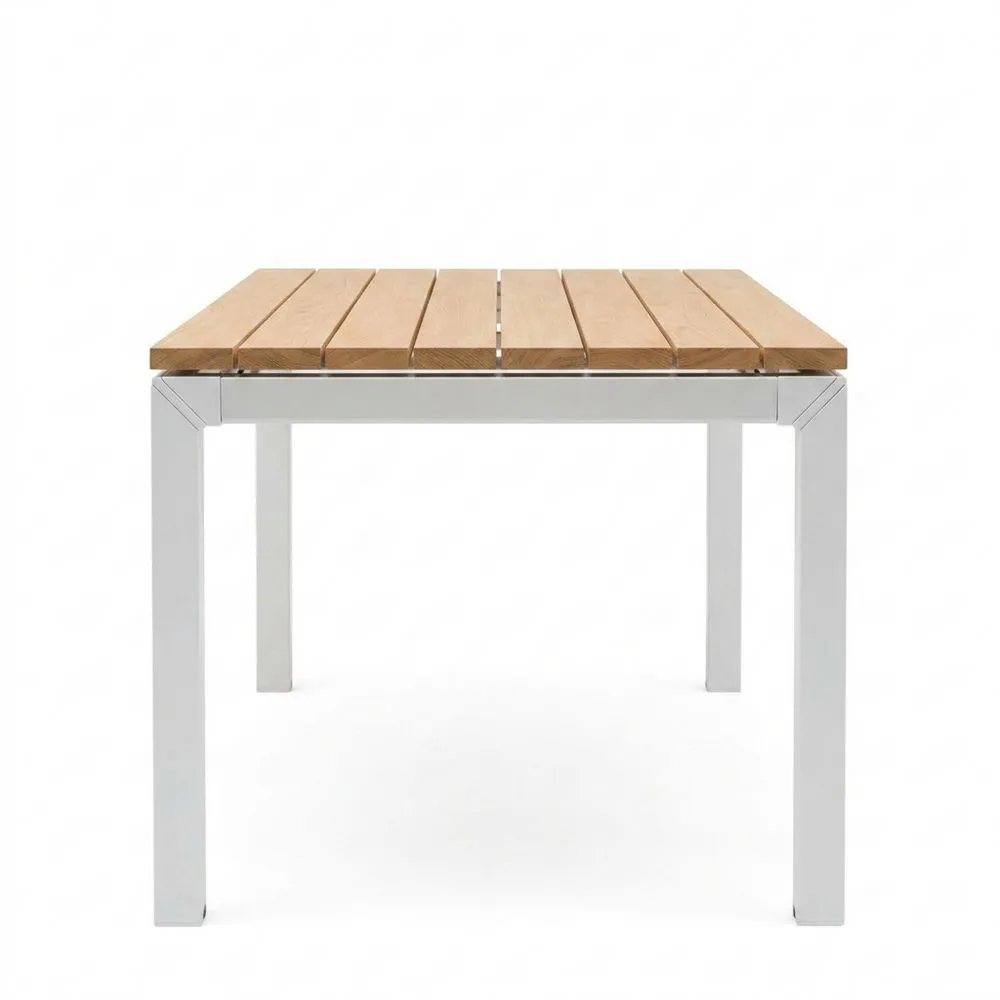Tavolo da Esterno Teak e Acciaio Marrone Naturale e Bianco