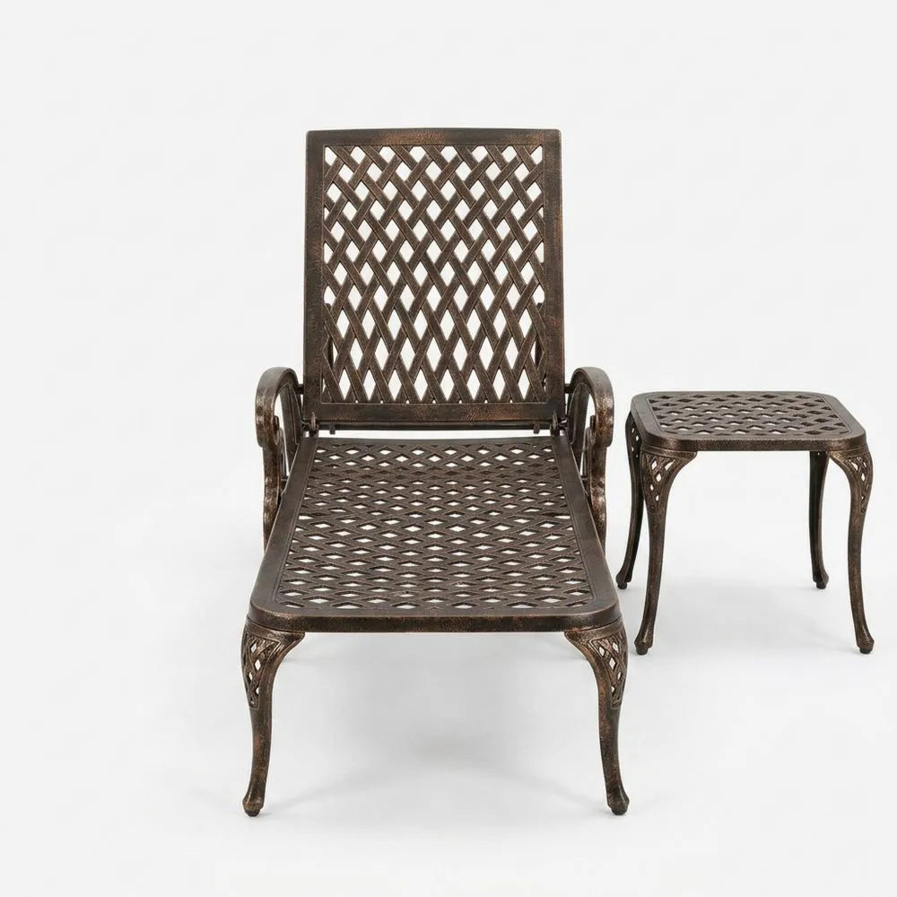 Set Sdraio in Alluminio da Esterno con Tavolino Marrone