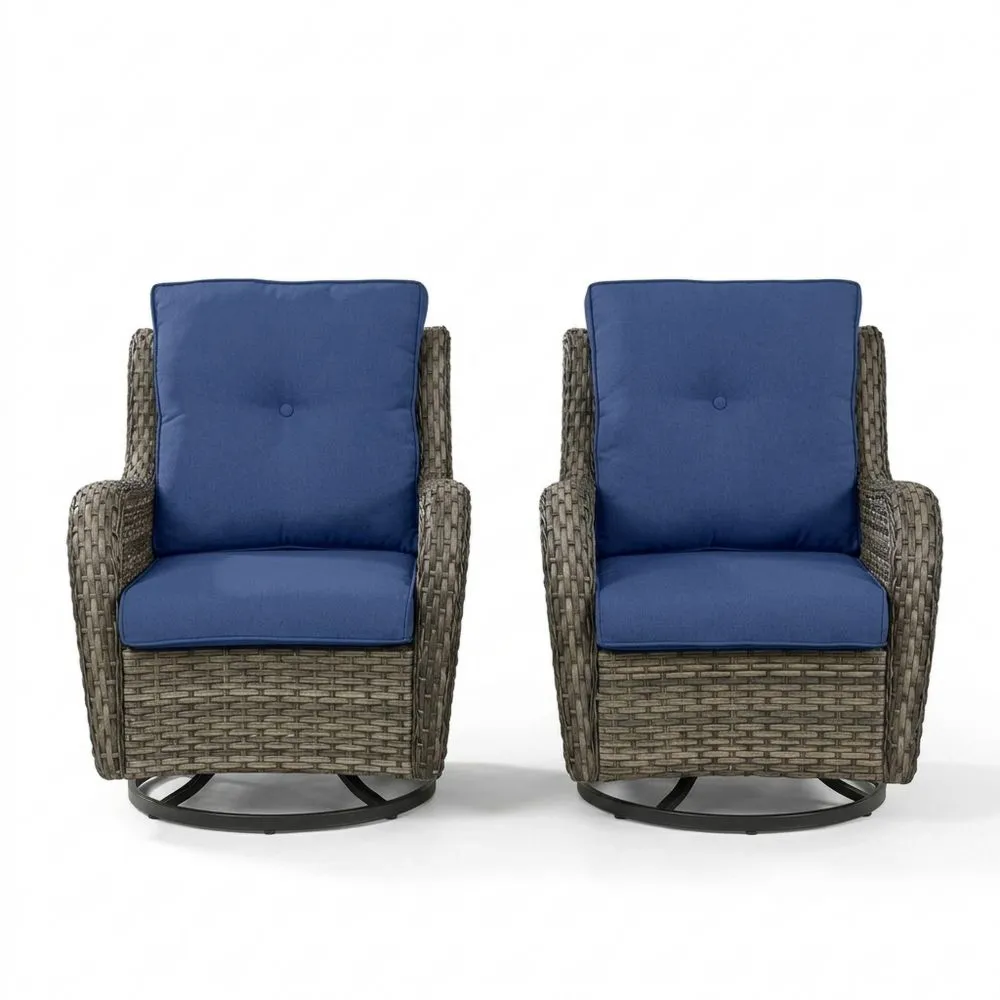 Set di Sedie a Dondolo in Rattan Sintetico con Cuscini Blu