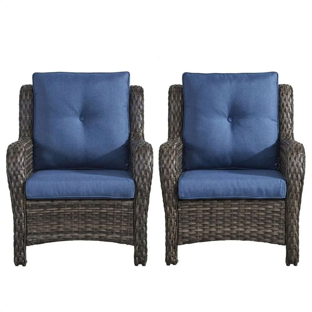 Set di 2 poltrone in rattan sintetico con cuscini blu