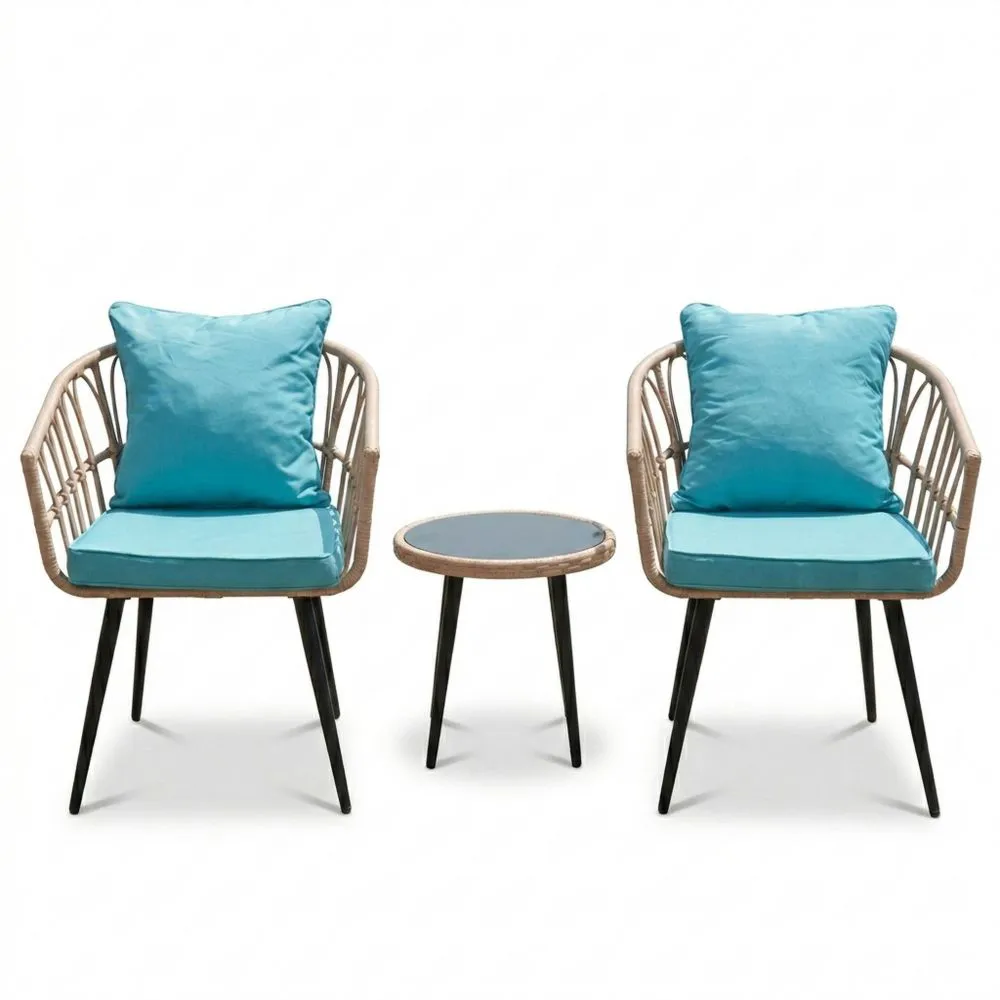 Set di sedie relax da giardino con 2 sedie e tavolino in rattan e acciaio