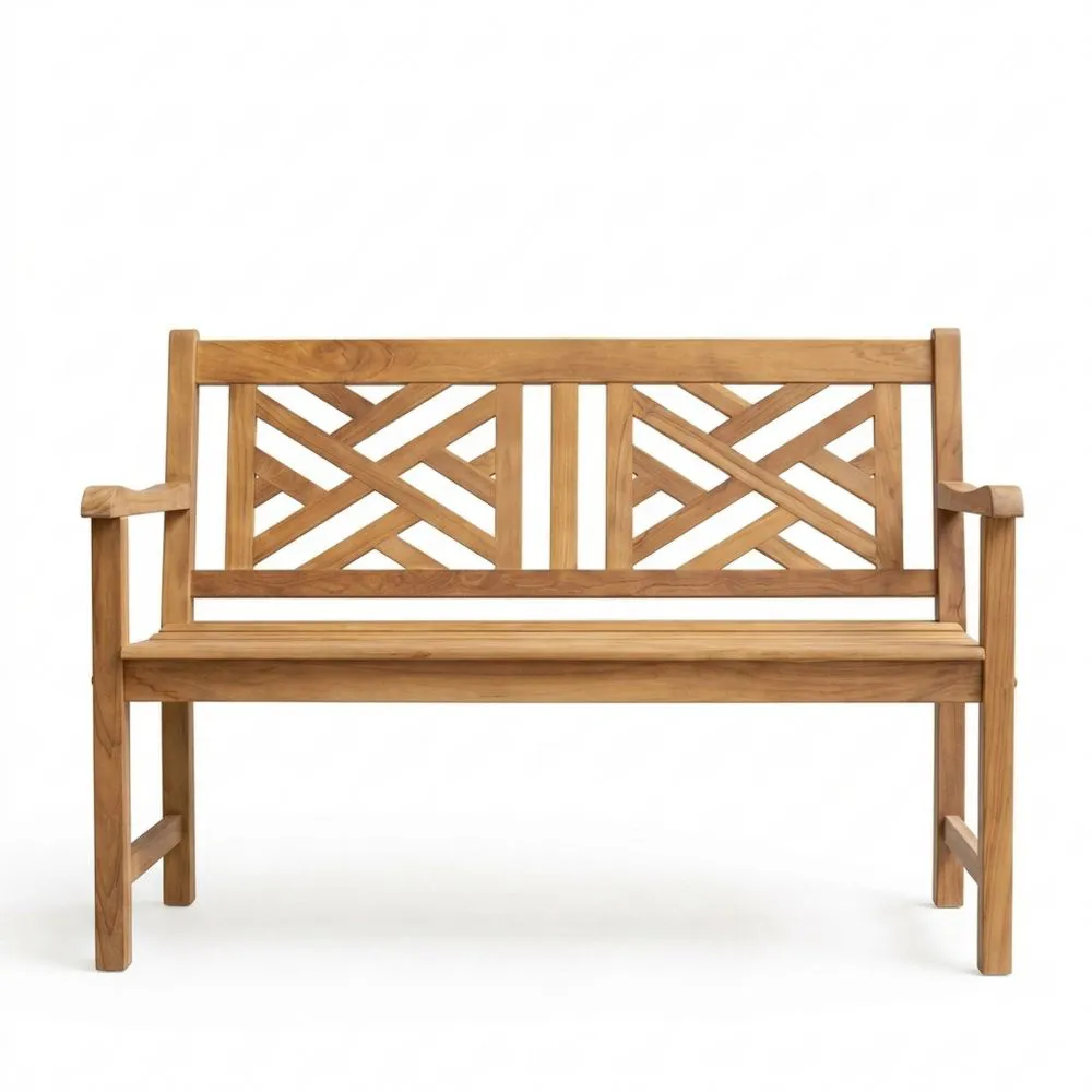 Panca da esterno in legno di teak con schienale decorativo