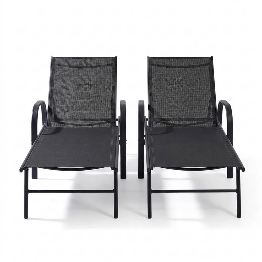 Set di 2 sdraio da giardino in acciaio e tessuto nero