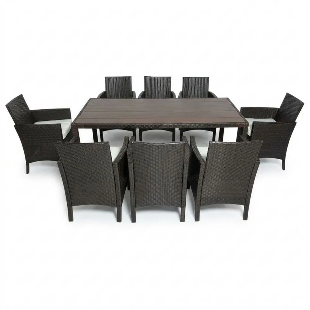 Set da pranzo da giardino con tavolo e sedie da esterno in rattan e alluminio marrone