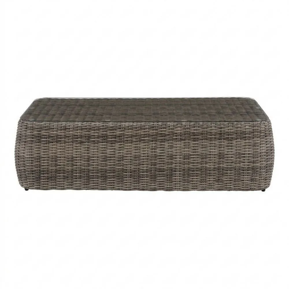 Tavolino rettangolare in metallo e rattan sintetico marrone