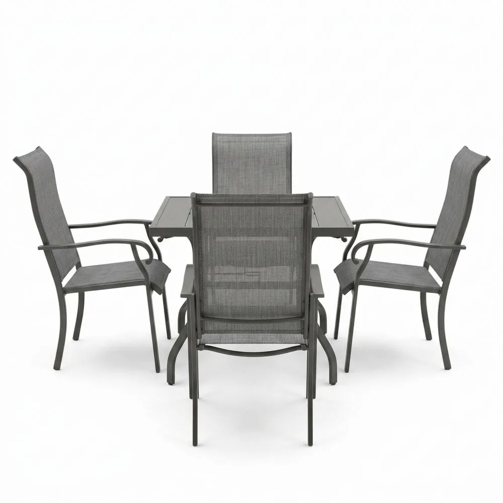 Set da pranzo da giardino 5 pezzi in alluminio e textilene grigio