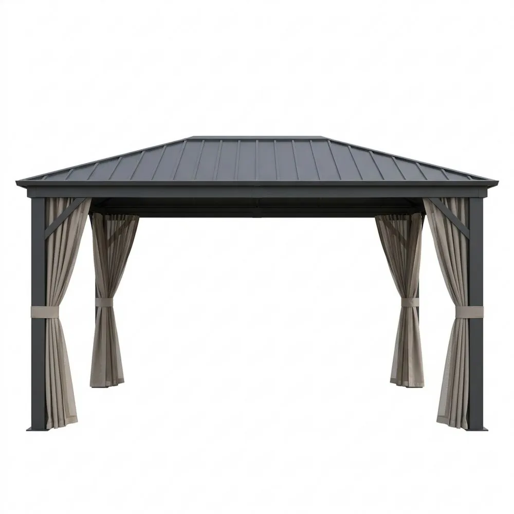Gazebo in Alluminio con Tetto in Acciaio e Tende in Poliestere