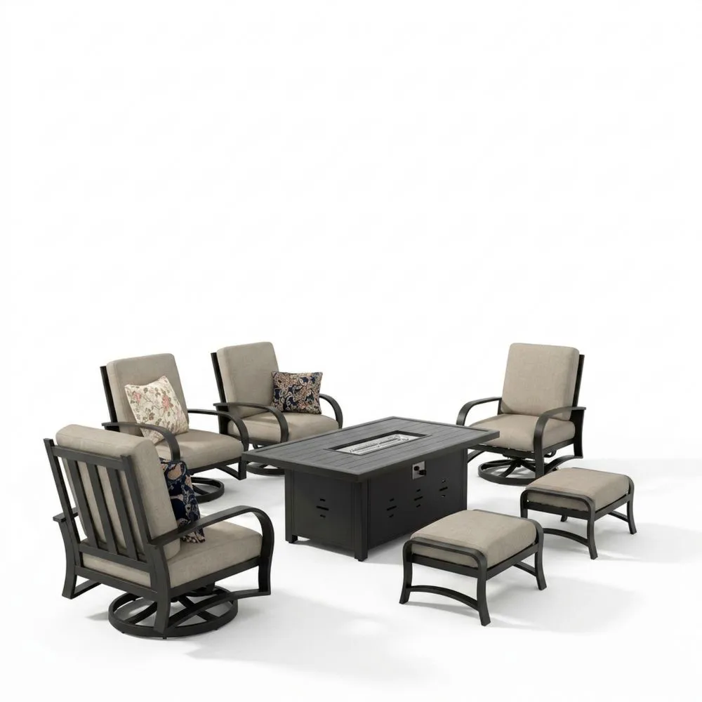 Set da giardino in alluminio con tavolo rettangolare e sedie con cuscini