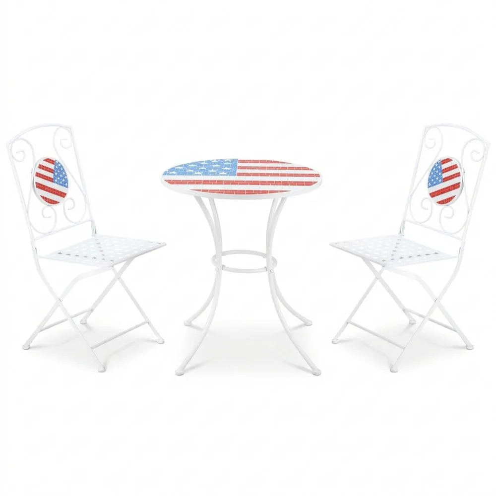 Set di sedie relax da giardino con tavolo e sedie in ferro con mosaico decorativo