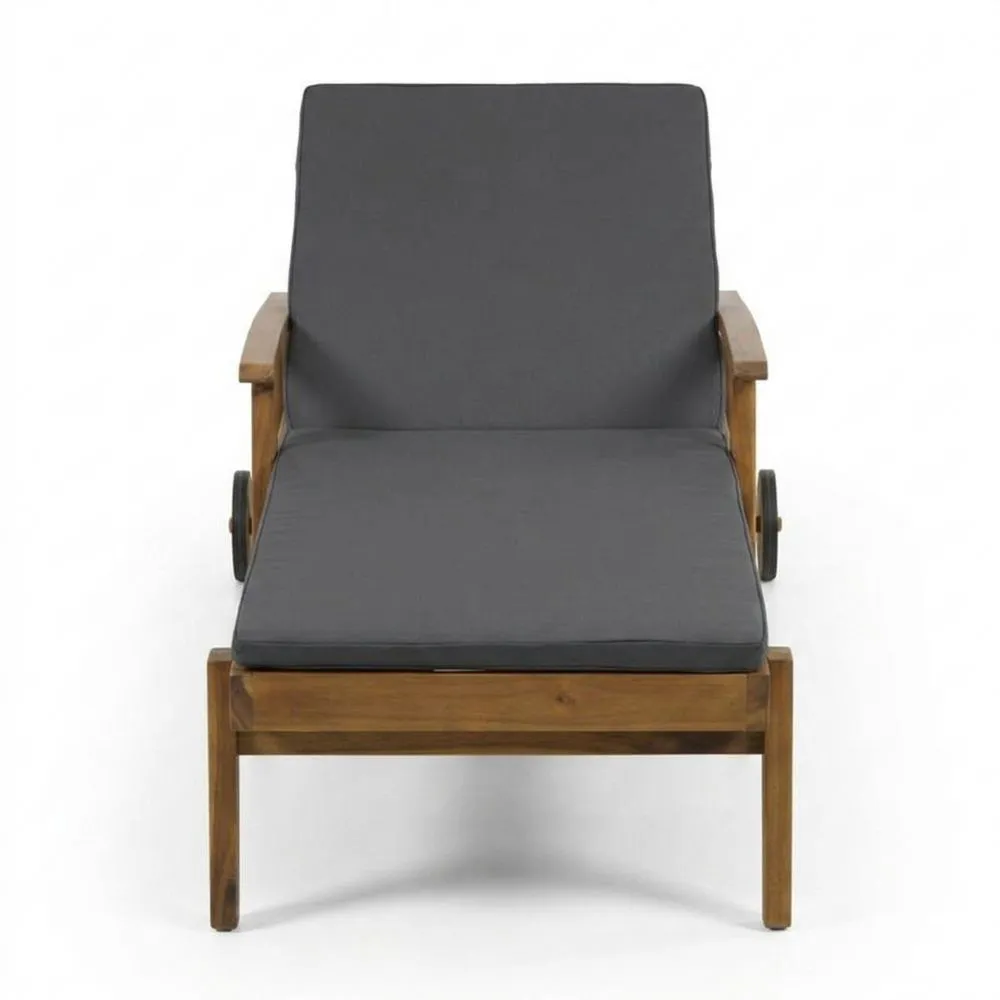Sdraio in Legno di Acacia con Cuscino Grigio