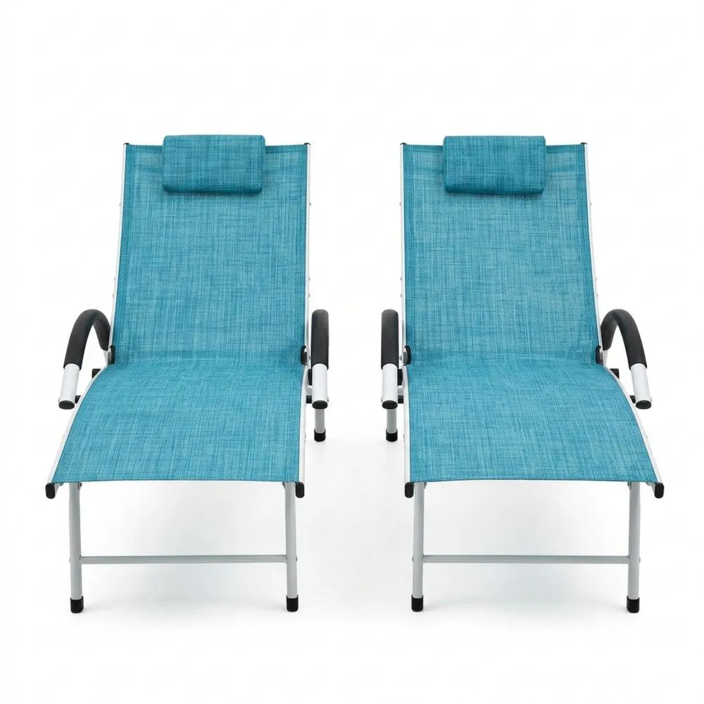 Set di 2 Lettini Sdraio in Textilene Blu con Struttura in Alluminio