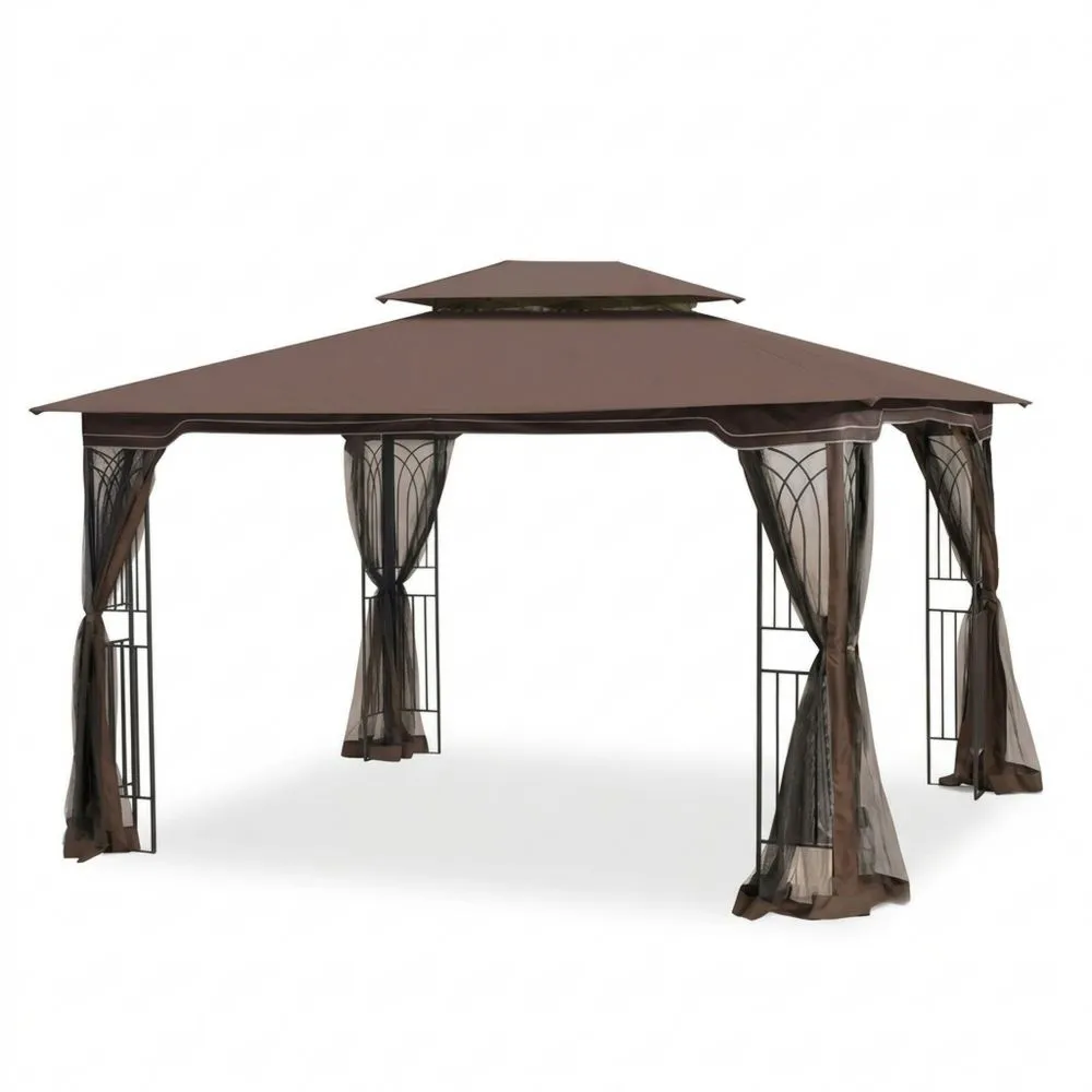Gazebo in Metallo Marrone con Tetto in Poliestere