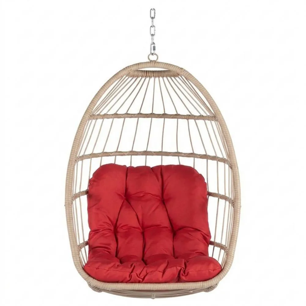 Sedia sospesa in rattan con cuscino rosso
