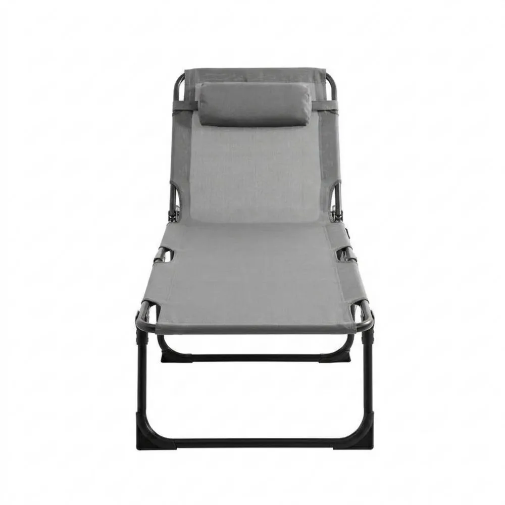 Sedia a sdraio in acciaio e tessuto grigio