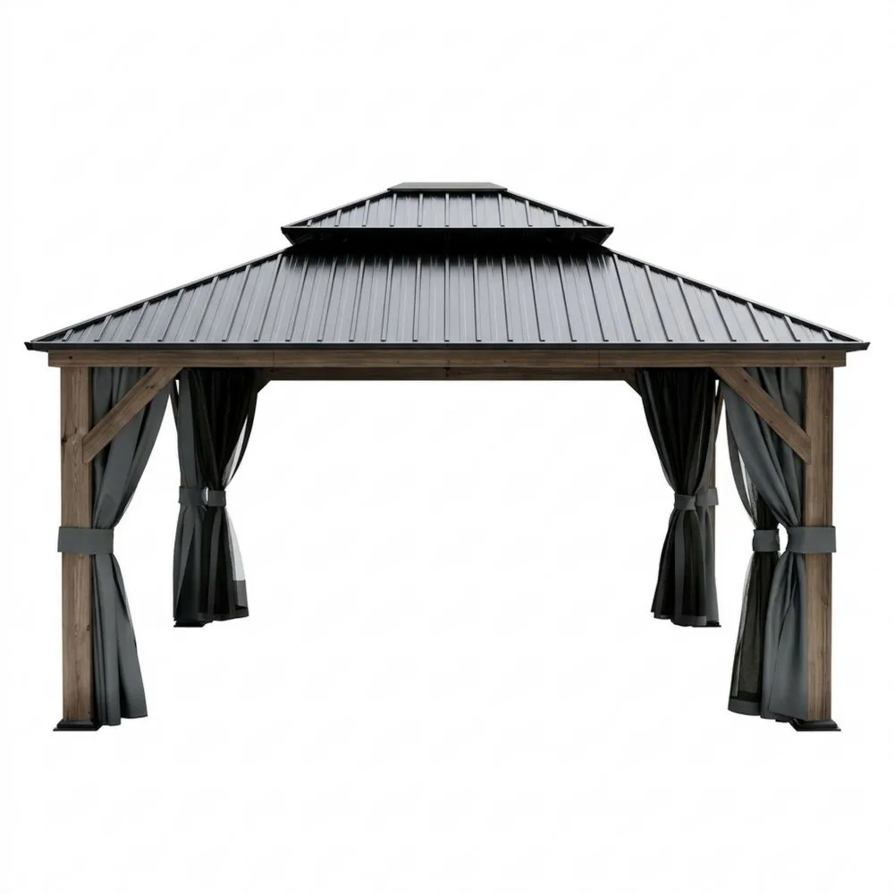 Gazebo in Legno e Alluminio con Doppio Tetto Antracite