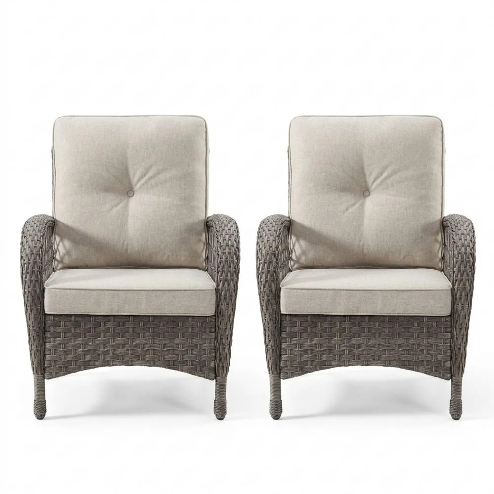 Set di 2 Poltrone in Rattan Sintetico con Cuscini in Tessuto Poliestere Grigio