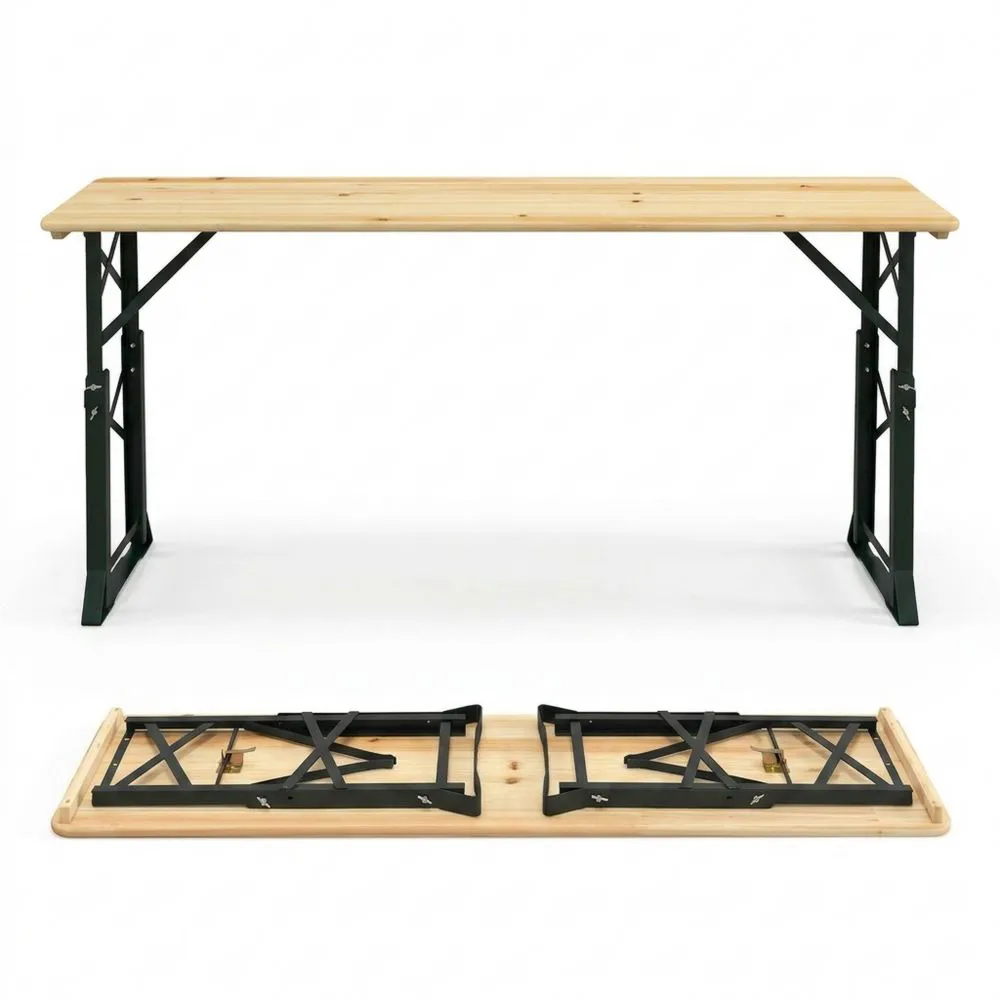 Tavolo da giardino pieghevole in legno di abete e acciaio 180 × 50 × 75 cm (L × P × H)