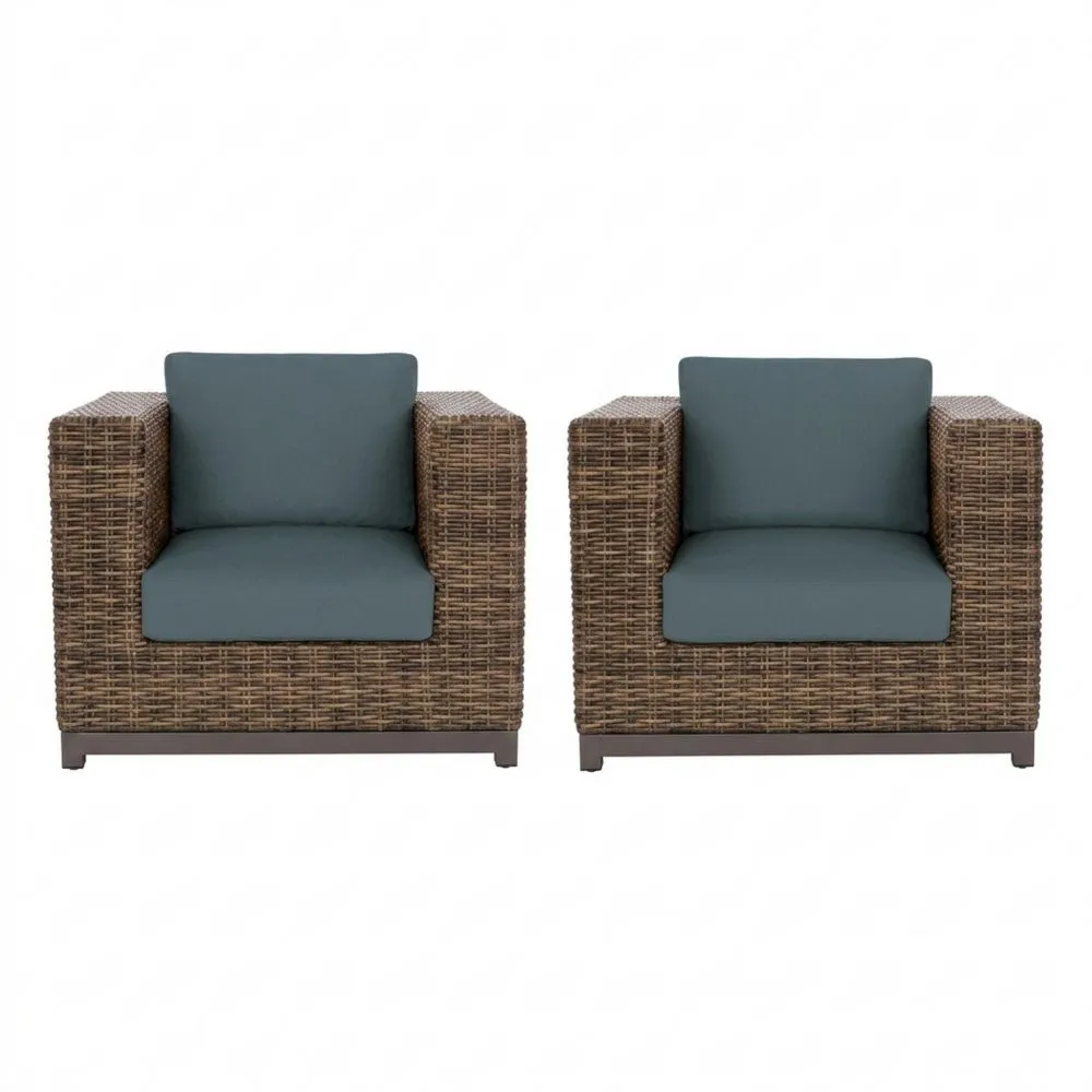 Set di 2 Poltrone da Esterno in Rattan con Cuscini Blu