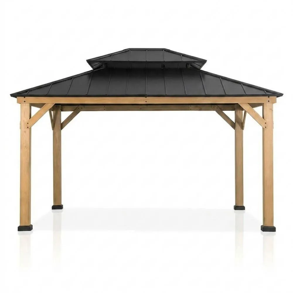 Gazebo da Giardino Legno di Pino e Acciaio Nero