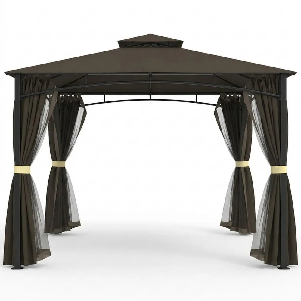 Gazebo da giardino in acciaio, poliestere, marrone, 3x3 metri