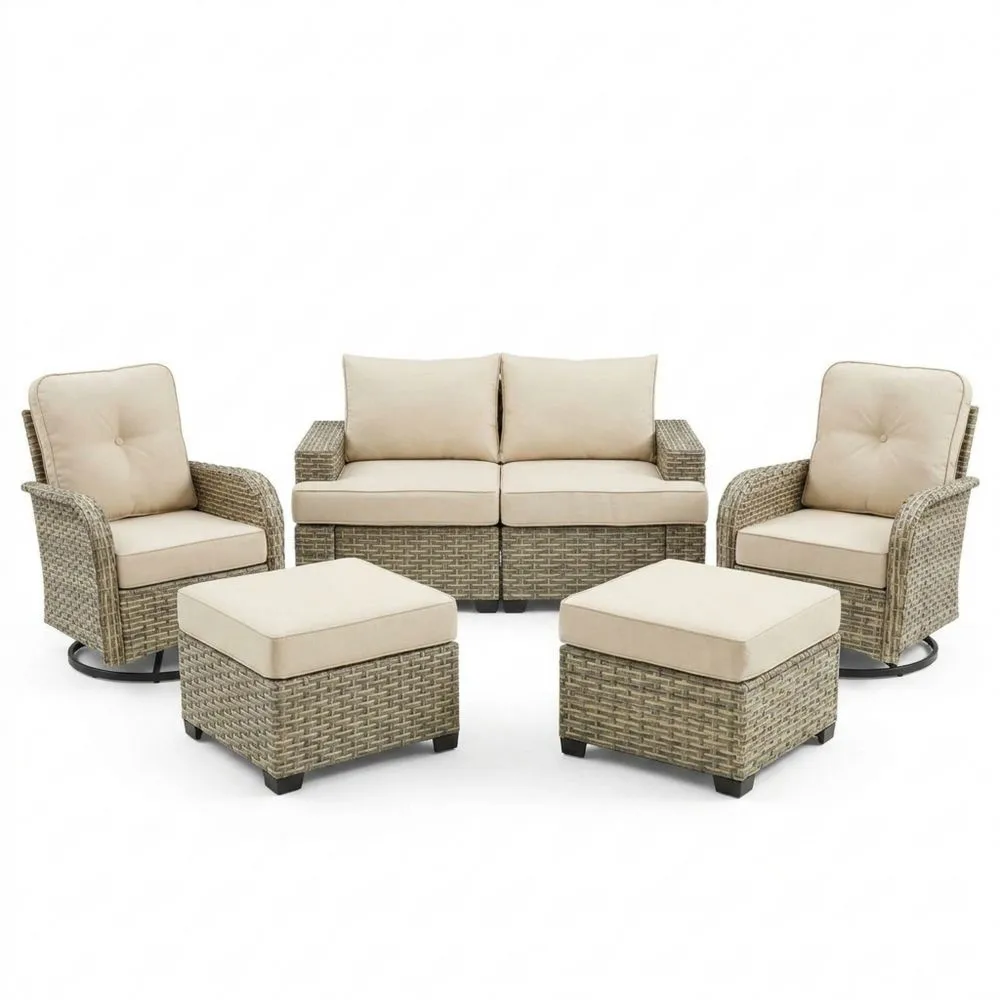 Set da Giardino in Rattan Sintetico con Cuscini Beige