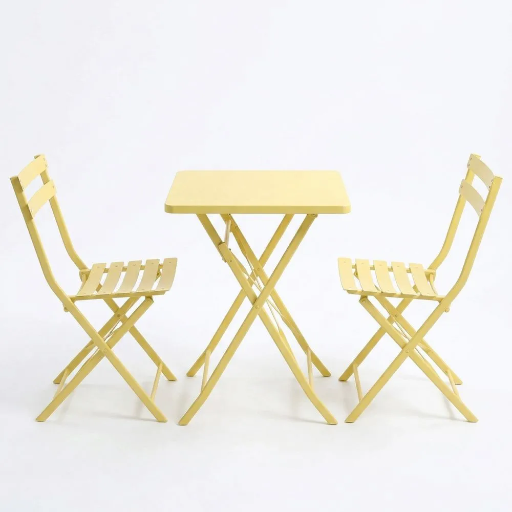 Set Tavolo e Sedie Pieghevoli in Acciaio Verniciato Giallo