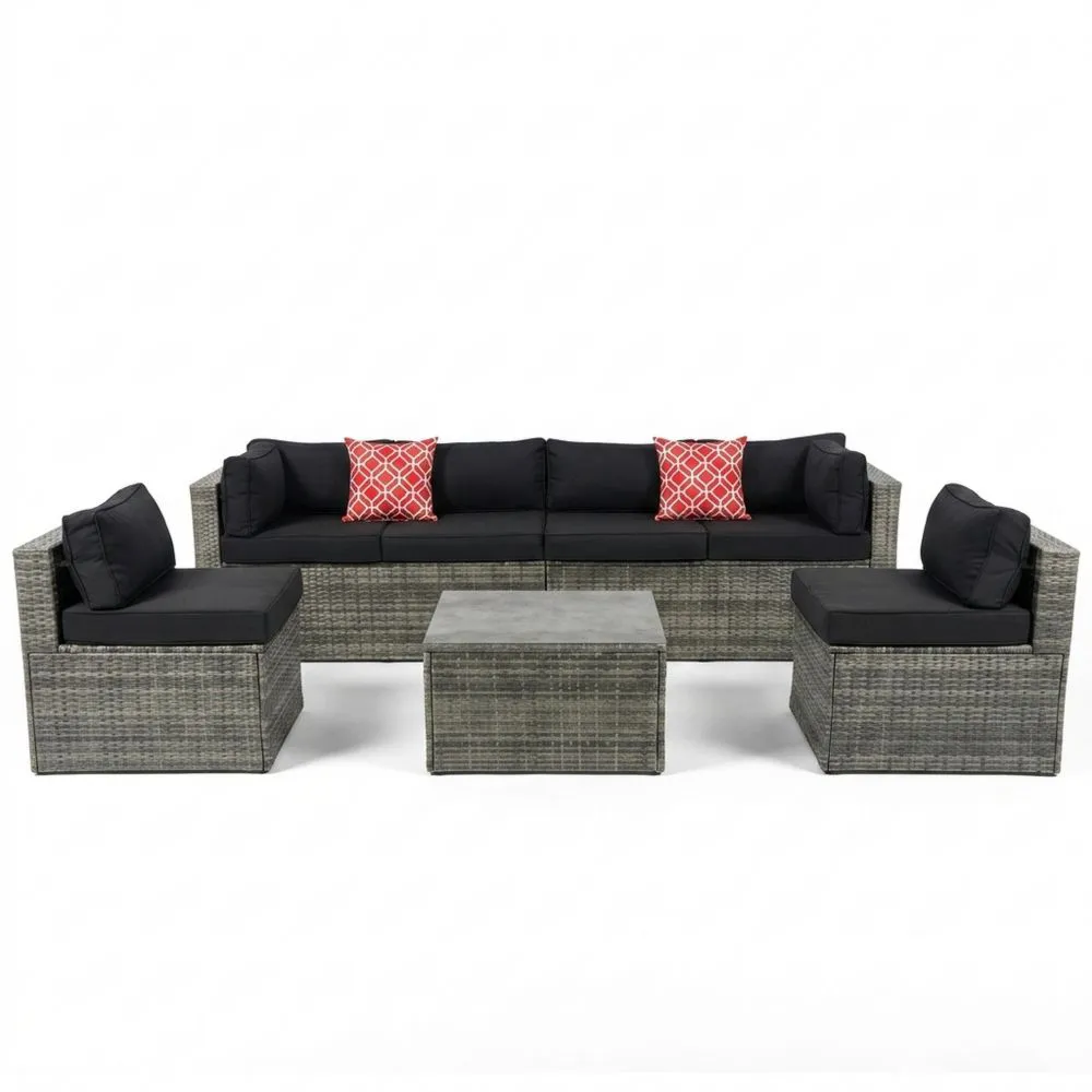 Set divano modulare da giardino in rattan con cuscini in poliestere