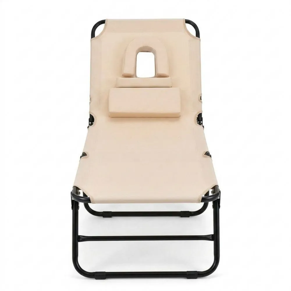 Lettino da Sole Pieghevole Beige in Tessuto Oxford e Acciaio