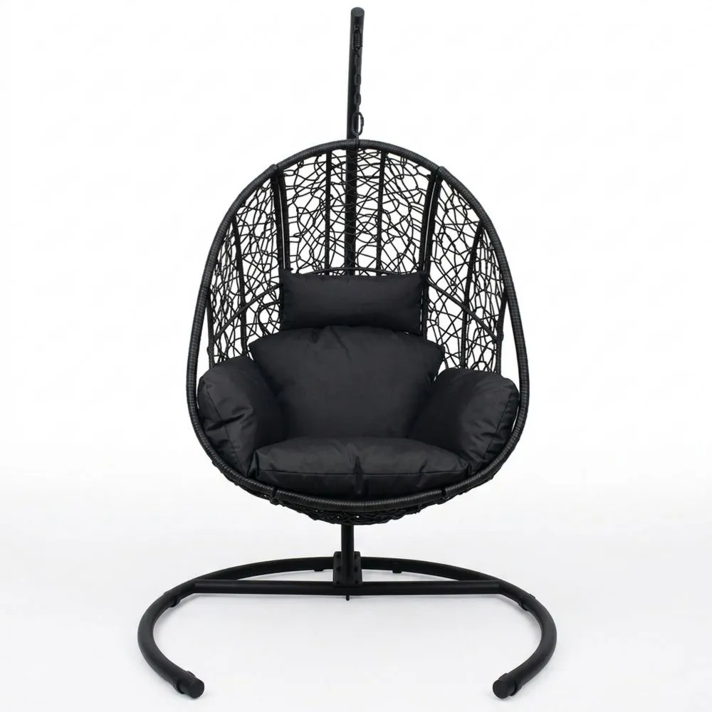 Sedia a Dondolo Sospesa in Rattan Sintetico e Acciaio Nera
