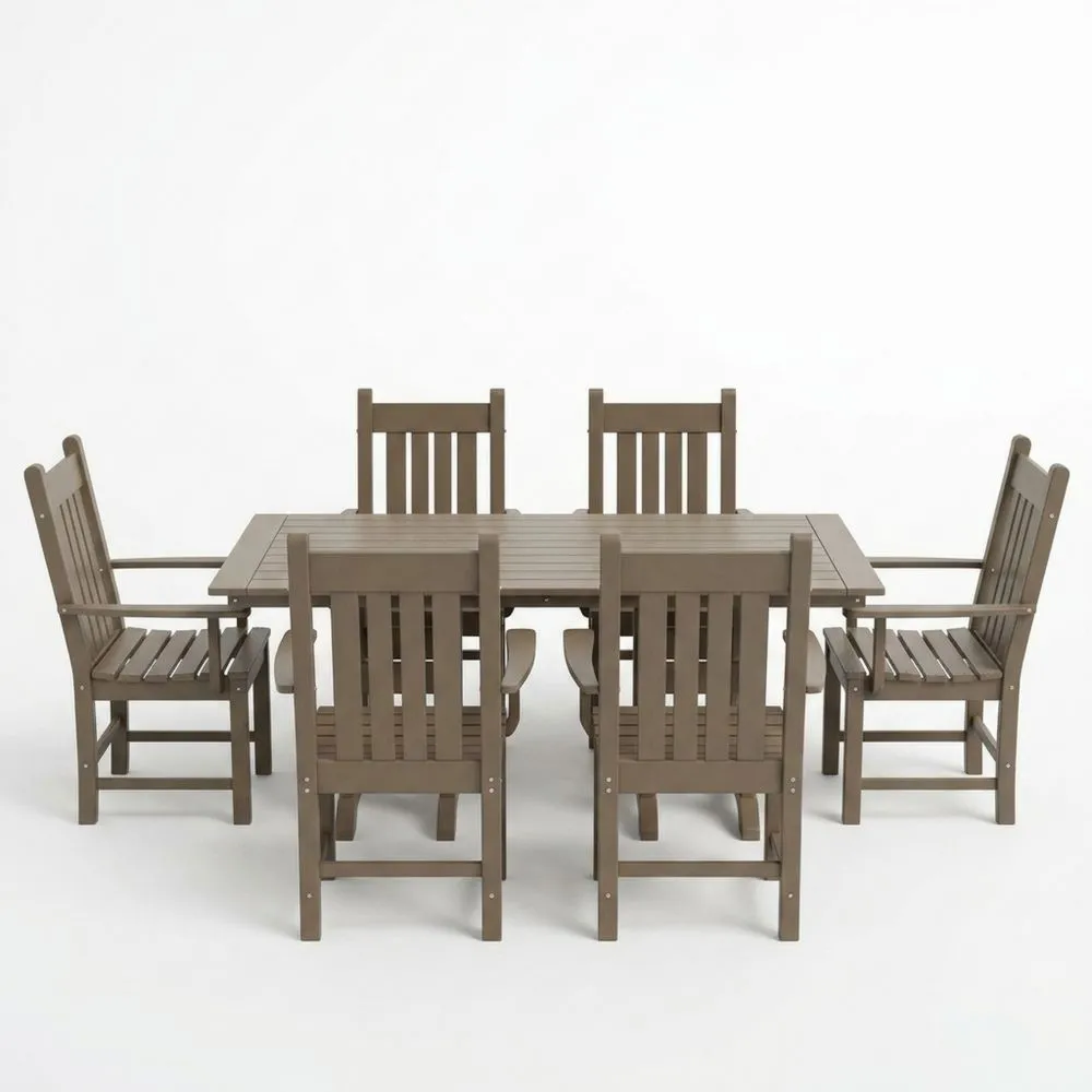 Set da pranzo rettangolare in legno composito marrone con 6 sedie