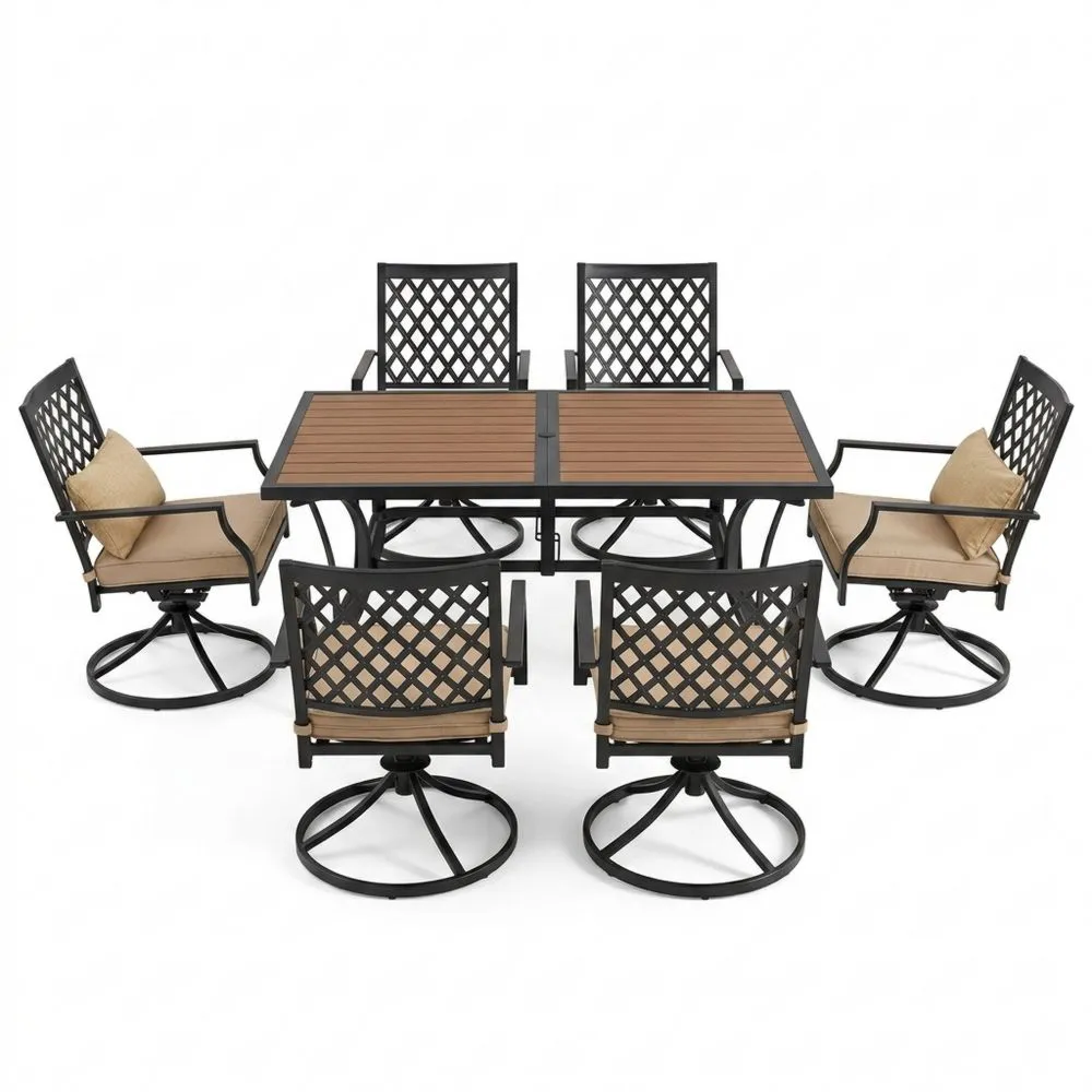 Set da Giardino in Alluminio con Tavolo Rettangolare e Sedie Girevoli