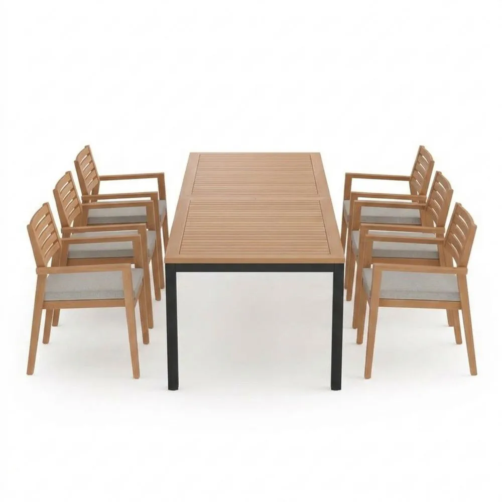 Tavolo rettangolare in teak e alluminio con 6 sedie