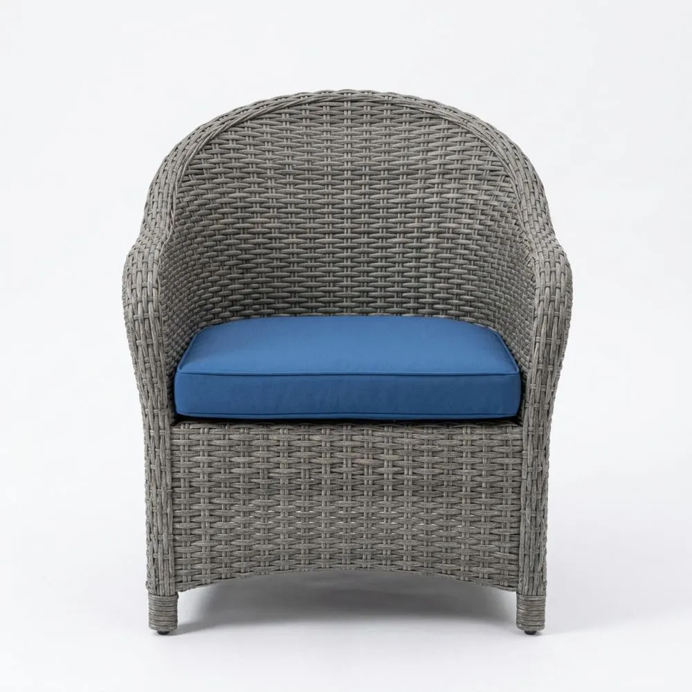 Poltrona in Rattan Sintetico Grigio con Cuscino Blu