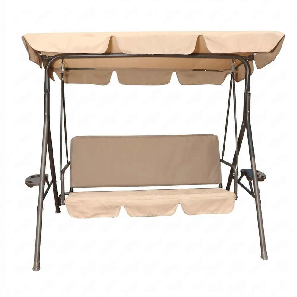 Altalena da giardino a tre posti con struttura in acciaio e rivestimento in fibra di poliestere