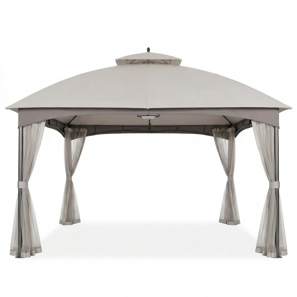 Gazebo da Giardino in Acciaio con Zanzariere Beige 300x400 cm