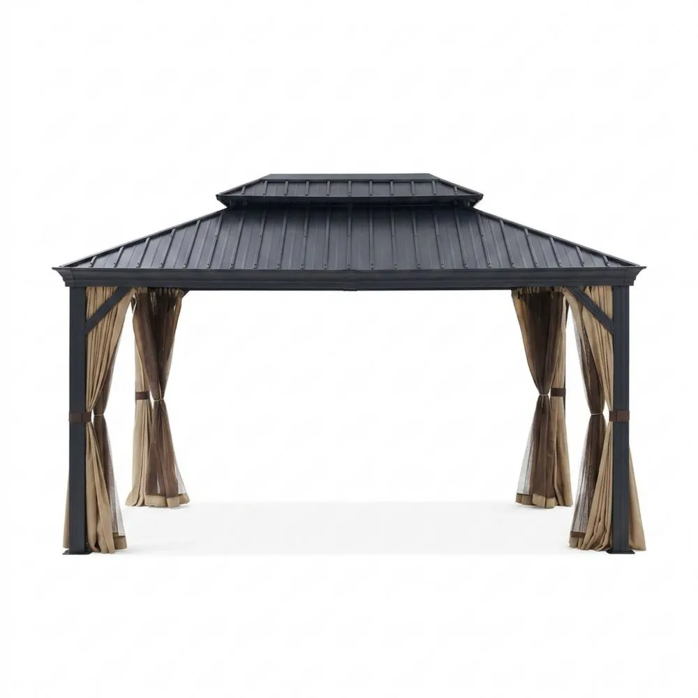Gazebo in alluminio, tetto in acciaio e tela in poliestere, 300x400 cm
